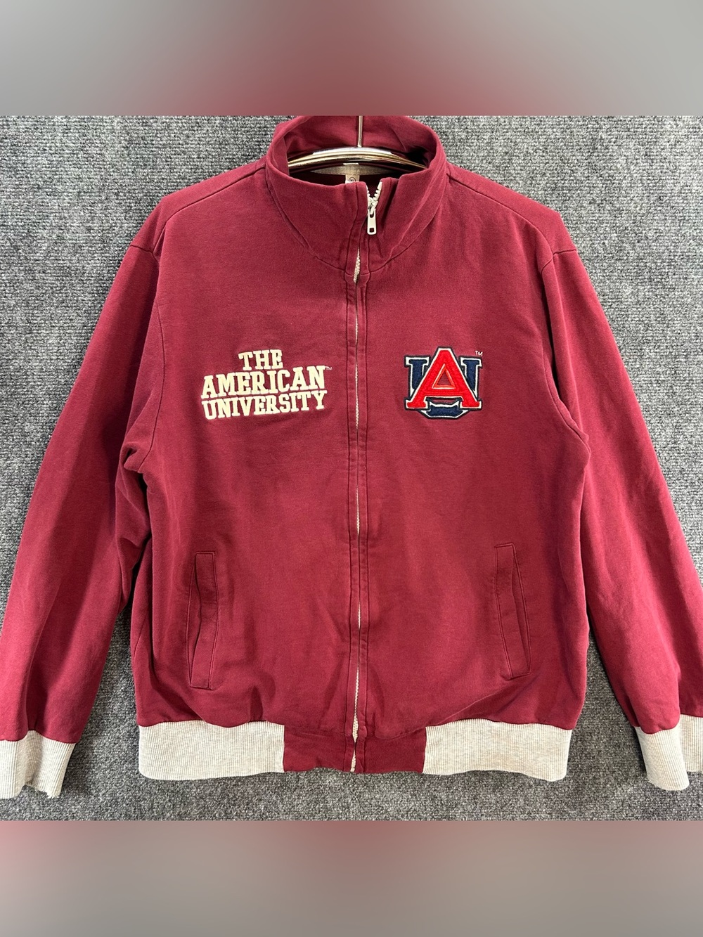 Uniqlo The American University Full Zip Sweater XL Maroon/Gray Embroidered